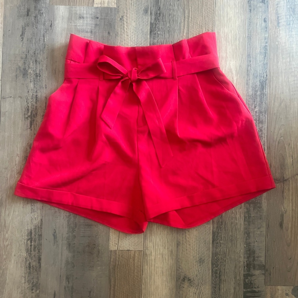 Unique21 Red Paperbag Waist Shorts High Rise Tie Belt Pockets Size US 12